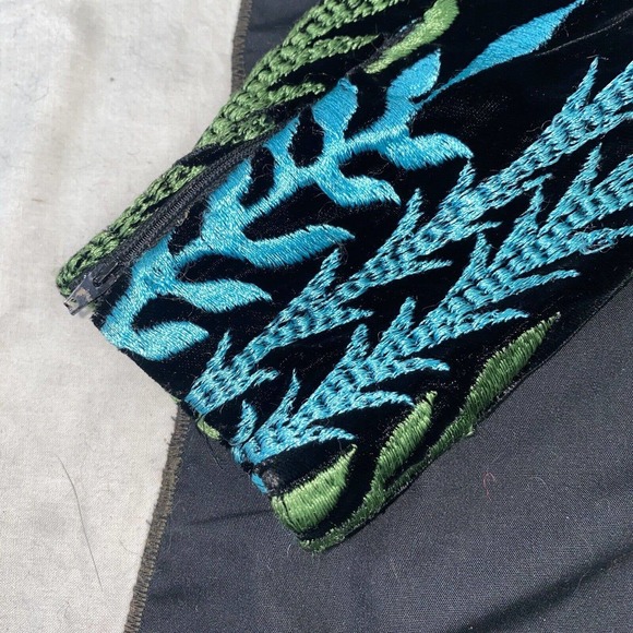 1960s Designer Silk Velvet Evening Gown w Elaborate Floral Embroidery Boho Glam - Picture 5 of 14